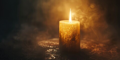Aufkleber - A simple image of a lit candle on a table. Suitable for various uses