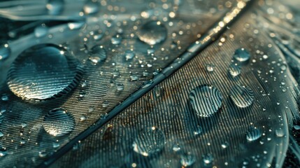 Poster - Close up of water droplets on a delicate feather. Suitable for nature and macro photography projects