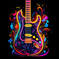 Wall Mural - A colorful guitar is shown in a photo with smoke in the background.