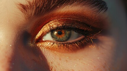 Poster - Close up of a person's eye with gold glitter, perfect for makeup or beauty concept