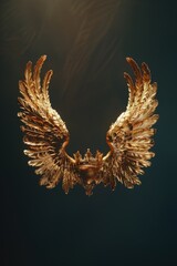 A majestic gold statue of a bird with wings. Perfect for interior design projects