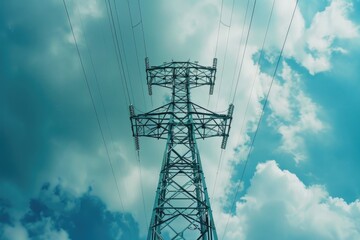 Aufkleber - High voltage tower with blue sky background. Suitable for energy or technology concepts