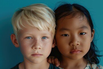 Canvas Print - Two kids standing side by side. Perfect for family and childhood concepts