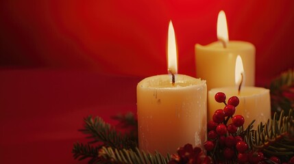 Poster - Three candles sitting on a table, suitable for various themes and concepts