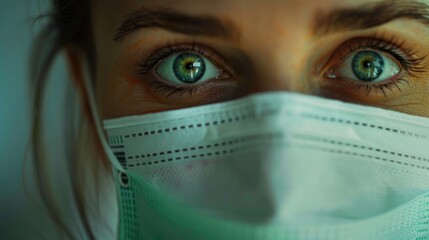 Poster - Close up shot of a person wearing a face mask. Ideal for health and safety concepts
