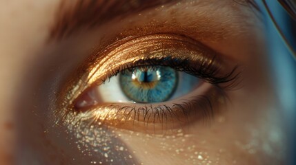 Poster - Close up of a person's eye with glitter, perfect for beauty and fashion concepts