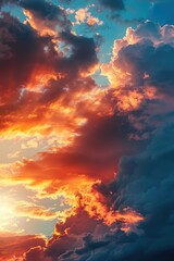 Poster - A plane flying through a cloudy sky at sunset. Ideal for travel and aviation concepts