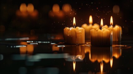 Poster - A group of lit candles on top of a table, perfect for adding warmth and ambiance to any space