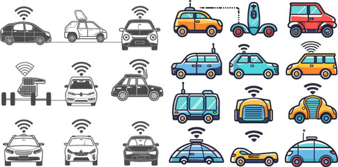 Aufkleber - Autonomous robotic car, smart driving vehicles, navigation mobile lines road