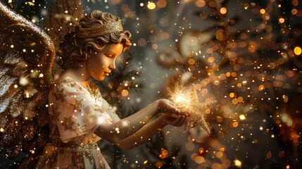 Poster - Angel statue holding sparkler, perfect for celebrations