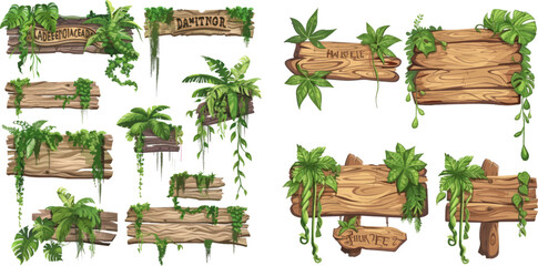 Wood board with tropic leaves