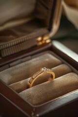 Sticker - A gold wedding ring displayed in a ring box. Suitable for wedding and jewelry concepts