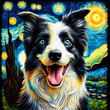 Border Collie Dog Van Gogh Starry Night Style 