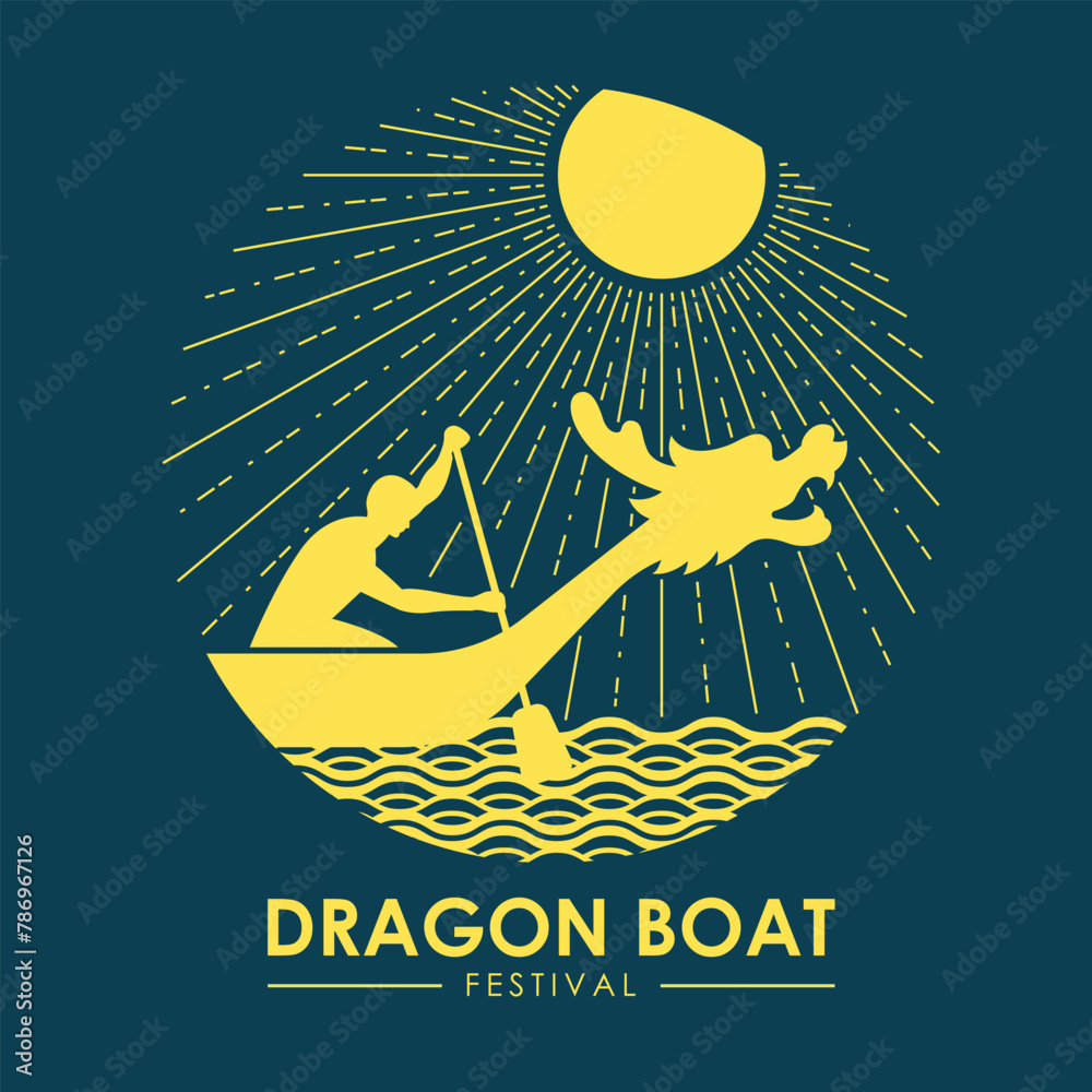 Dragon boat festival - Yellow gold dragon boat and boater on water ...