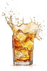 Sticker - A glass of whiskey with ice and a splash of water. Suitable for bar and restaurant promotions