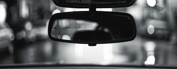 Sticker - Detailed shot of a car's rear view mirror. Suitable for automotive or safety concepts