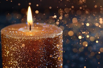Poster - A peaceful image of a lit candle with a soft, blurred background. Suitable for relaxation or meditation concepts