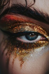Poster - Close-up of a person's eye with glitter, perfect for makeup or beauty concepts
