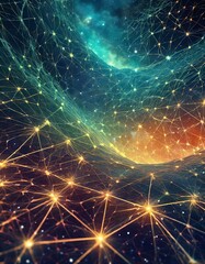 Create an abstract interpretation of a neural lace network, resembling a starry sky interconnected by digital constellations