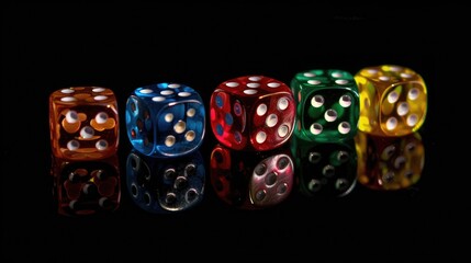 Poster - Row of four dice on a table, versatile image for various concepts