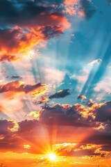 Poster - Bright sun rays breaking through the clouds. Perfect for weather-related designs