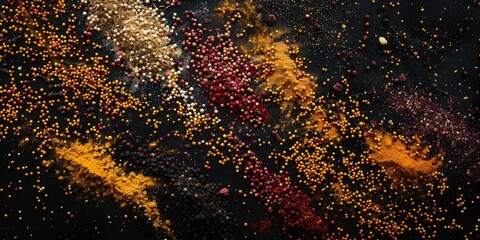 Poster - A vibrant mix of yellow and red sprinkles on a dark background. Perfect for food and party themes