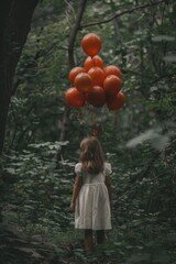 Poster - A little girl holding a bunch of red balloons, perfect for celebrations and events