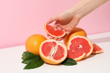 Sticker - Juicy summer fruit - grapefruit, concept of fresh food