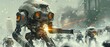 Robots wielding weapons of war, imagined in vibrant battle scenes  ,ultra HD,clean sharp,high resulution