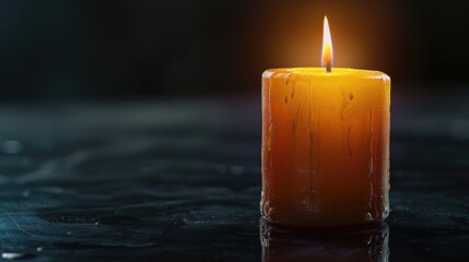 Sticker - A single lit candle on a table, suitable for various concepts and designs