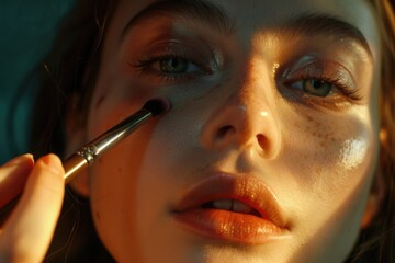 Poster - Close up of a person using a brush. Suitable for art and creativity concepts