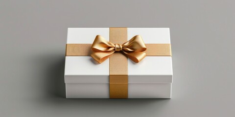 Poster - A white box with a gold ribbon and bow, perfect for gifting