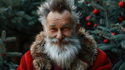 Aufkleber - A man wearing a beard and a fur coat, suitable for winter fashion concept