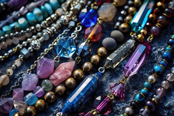 Aufkleber - A variety of necklaces displayed on a table, perfect for jewelry store promotions