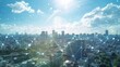 © MD Media - A cityscape with connected network lines and technology icons, representing the digital transformation of urban environments. The background is a clear blue sky, symbolizing hope for future