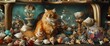Seashells and treasures discovered by a curious cat, Summer Background