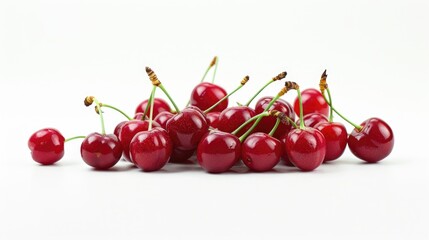 Poster - Juicy cherries neatly arranged on a white background, perfect for food and healthy lifestyle concepts