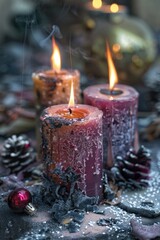 Poster - A group of three candles on a table. Suitable for various occasions