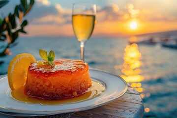 Poster - A plate of food and a glass of wine on a table. Perfect for restaurant promotions