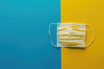 Poster - A medical mask on a vibrant yellow and blue background. Suitable for healthcare and pandemic concepts