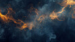 Abstract panoramic smoke background with golden particles