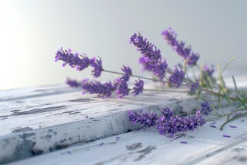 Poster - Vibrant purple flowers arranged on a rustic wooden table, perfect for home decor or garden themes
