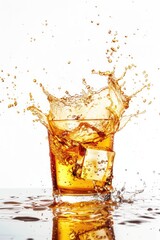 Poster - A glass of liquid with ice cubes and a splash of water. Perfect for beverage advertisements