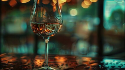 Poster - A glass of wine sitting on a table. Suitable for food and beverage concepts