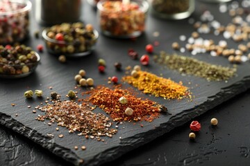 Aufkleber - Assorted spices displayed on a table, perfect for culinary projects