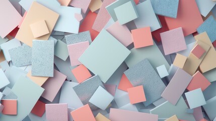 Poster - A background filled with overlapping geometric shapes in pastel tones, some with a metallic sheen and others with a soft, matte texture.