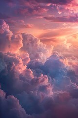 Wall Mural - A serene sky with fluffy clouds and a plane flying