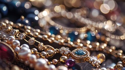 Poster - A close up of a collection of necklaces, perfect for jewelry designers or fashion bloggers