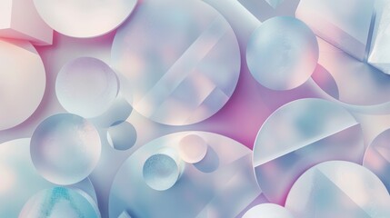 Poster - A background filled with overlapping geometric shapes in pastel tones, some with a metallic sheen and others with a soft, matte texture.