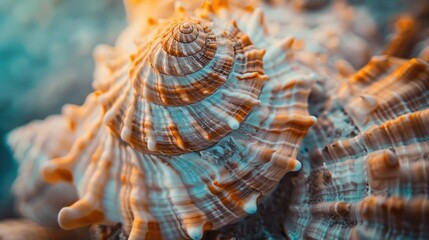 Poster - Close up of a sea shell on a table, suitable for various design projects